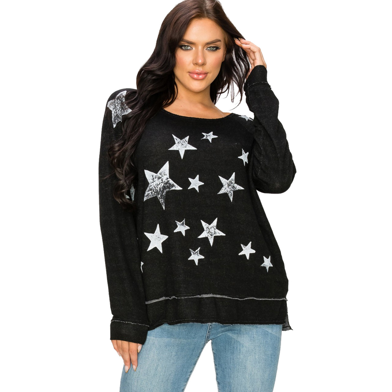 T Party Star Print Black Lightweight Sweatshirt