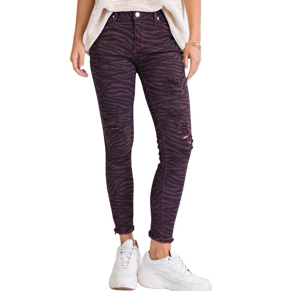 ZEBRA ANIMAL PRINT SKINNY JEANS PURPLE LEOPARD BOUTIQUE