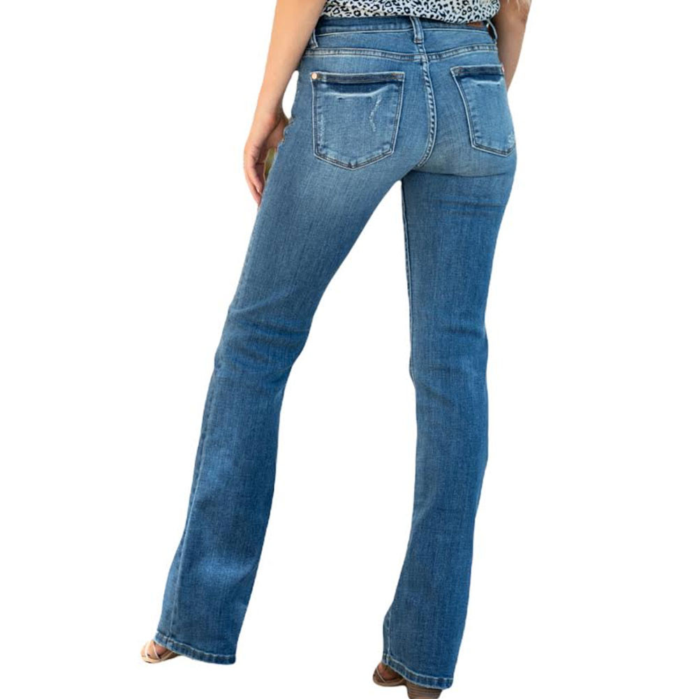 JUDY BLUE MID RISE BOOT CUT JEANS | PURPLE LEOPARD BOUTIQUE