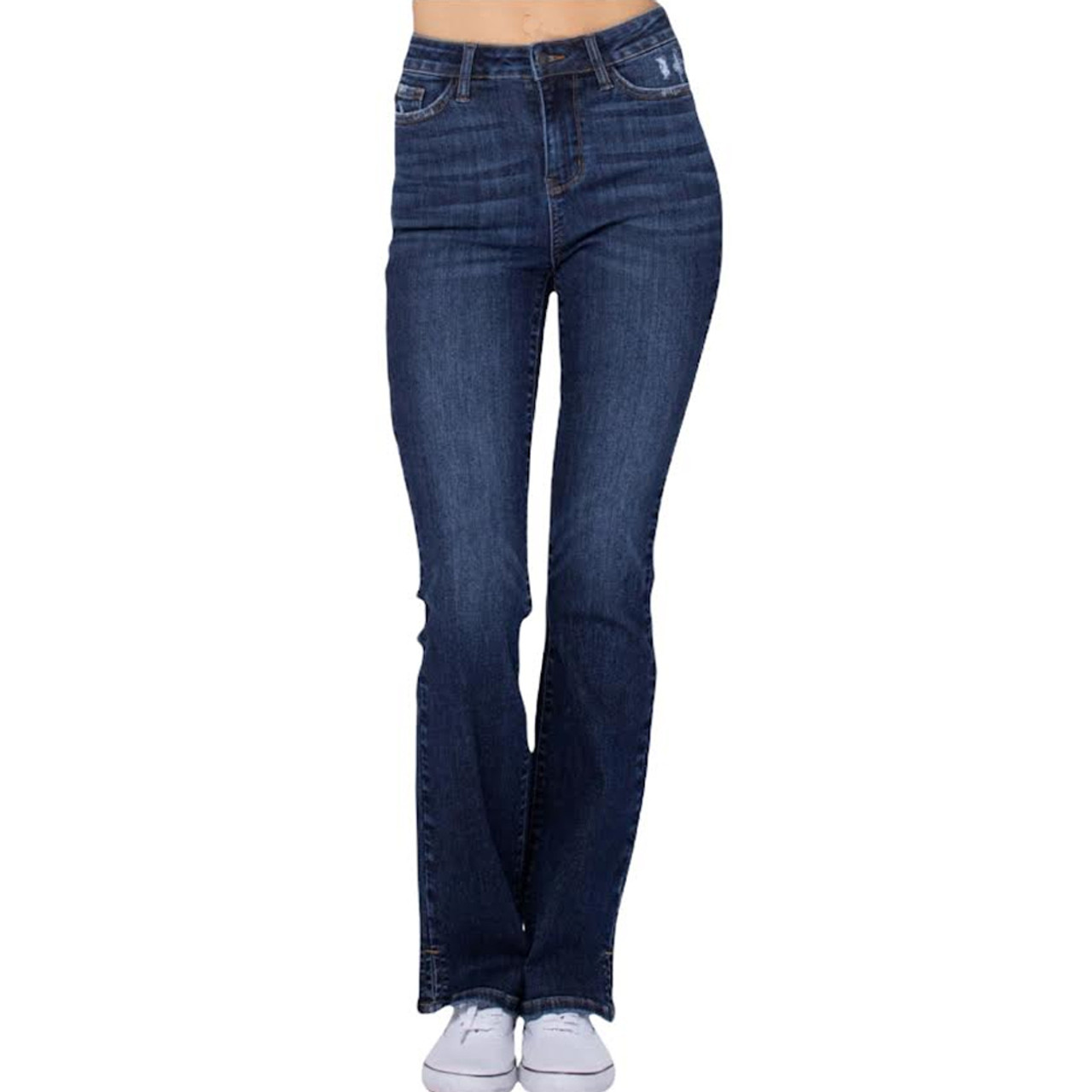 Judy Blue Slit Hem Bootcut Jeans Purple Leopard Boutique 6177