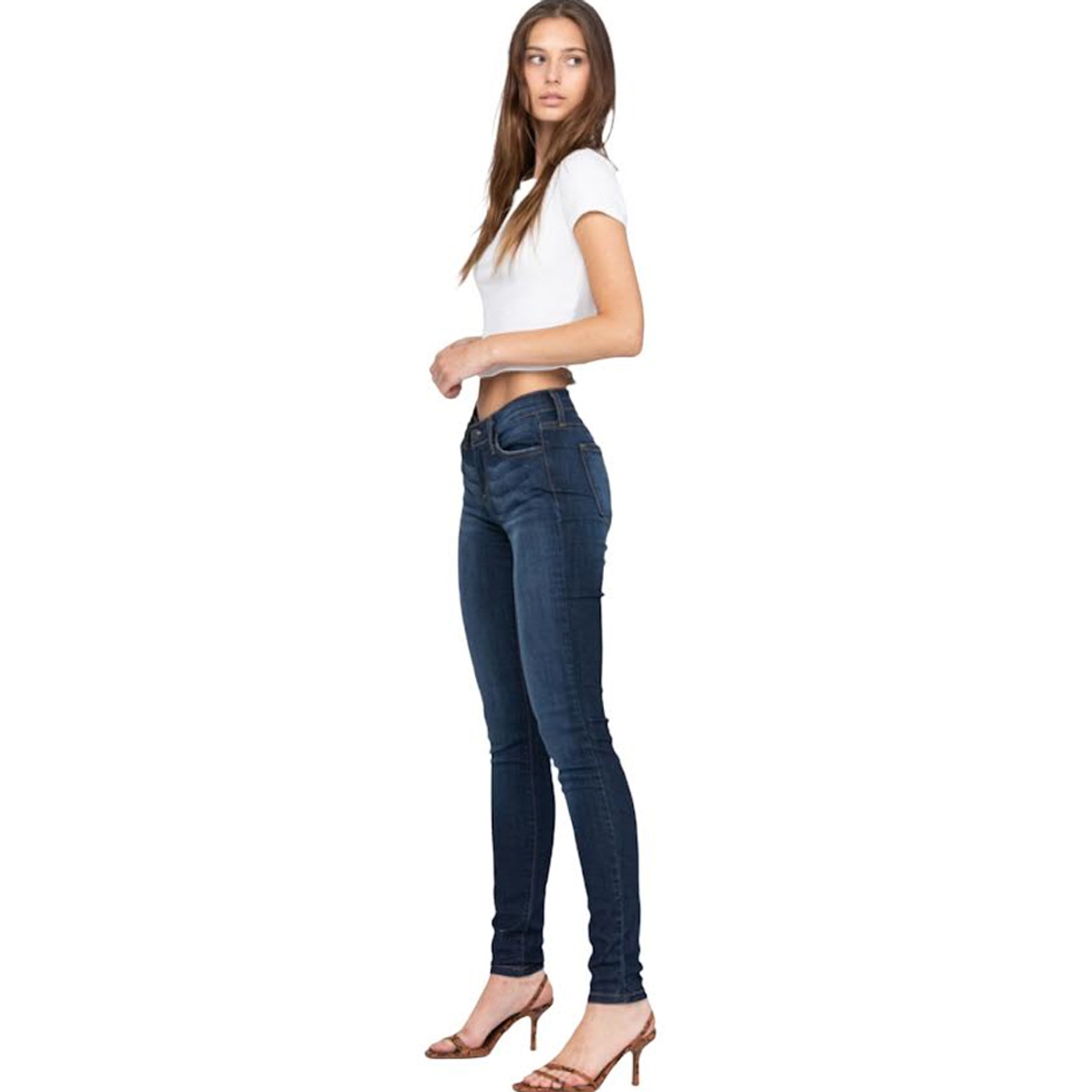 Judy Blue Mid Rise Skinny Fit Raw Hem Jeans Regular to Plus Size