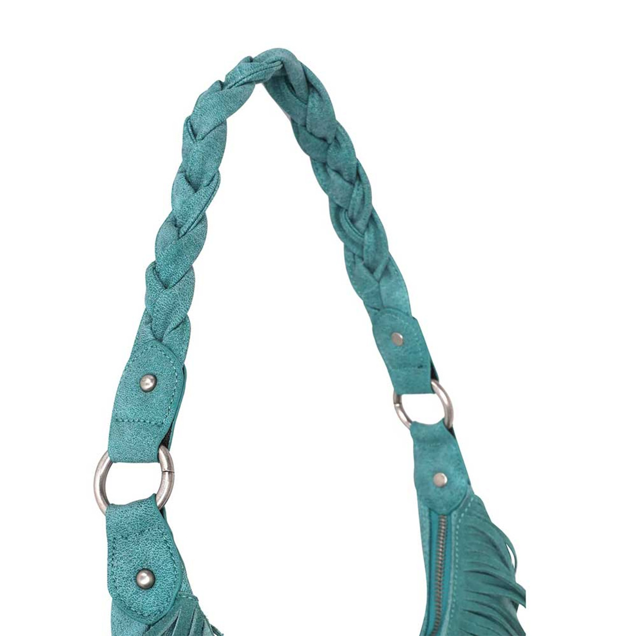 *Small Crossbody Handbag w/ Turquoise Feather Leather Full Fringe 507q