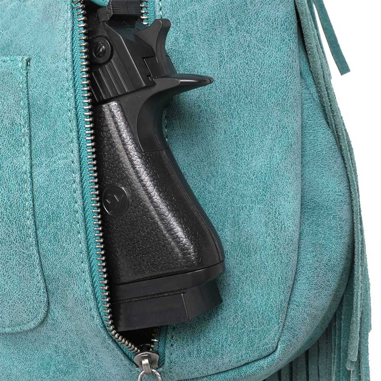 Small Crossbody Handbag w/ Dallas Turquoise Leather Full Fringe 507C