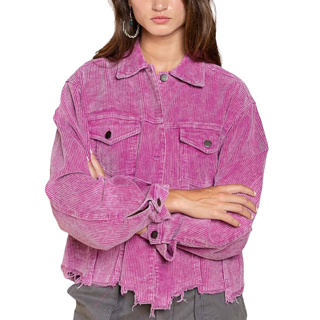 Jacket - Corduroy, ecru, purple, pink & burgundy — Fashion