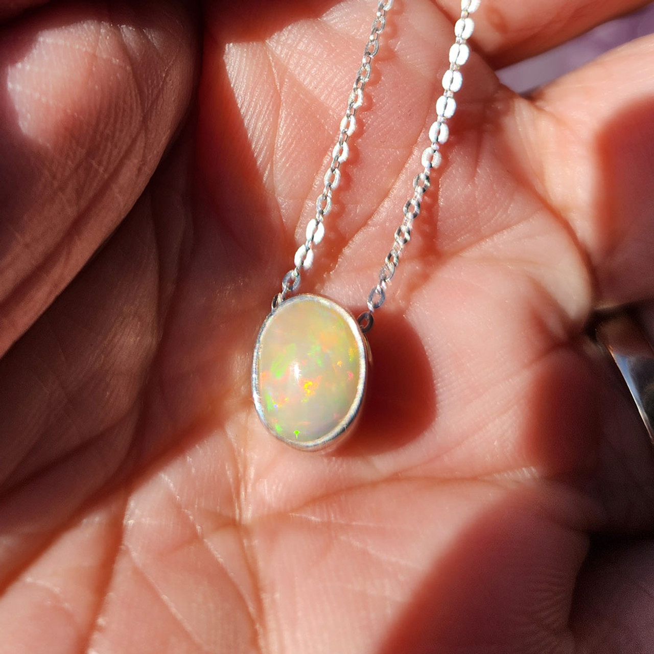 Ethiopian Opal Gemstone Bar Necklace Wire Wrapped in Gold Filled - Valltasy