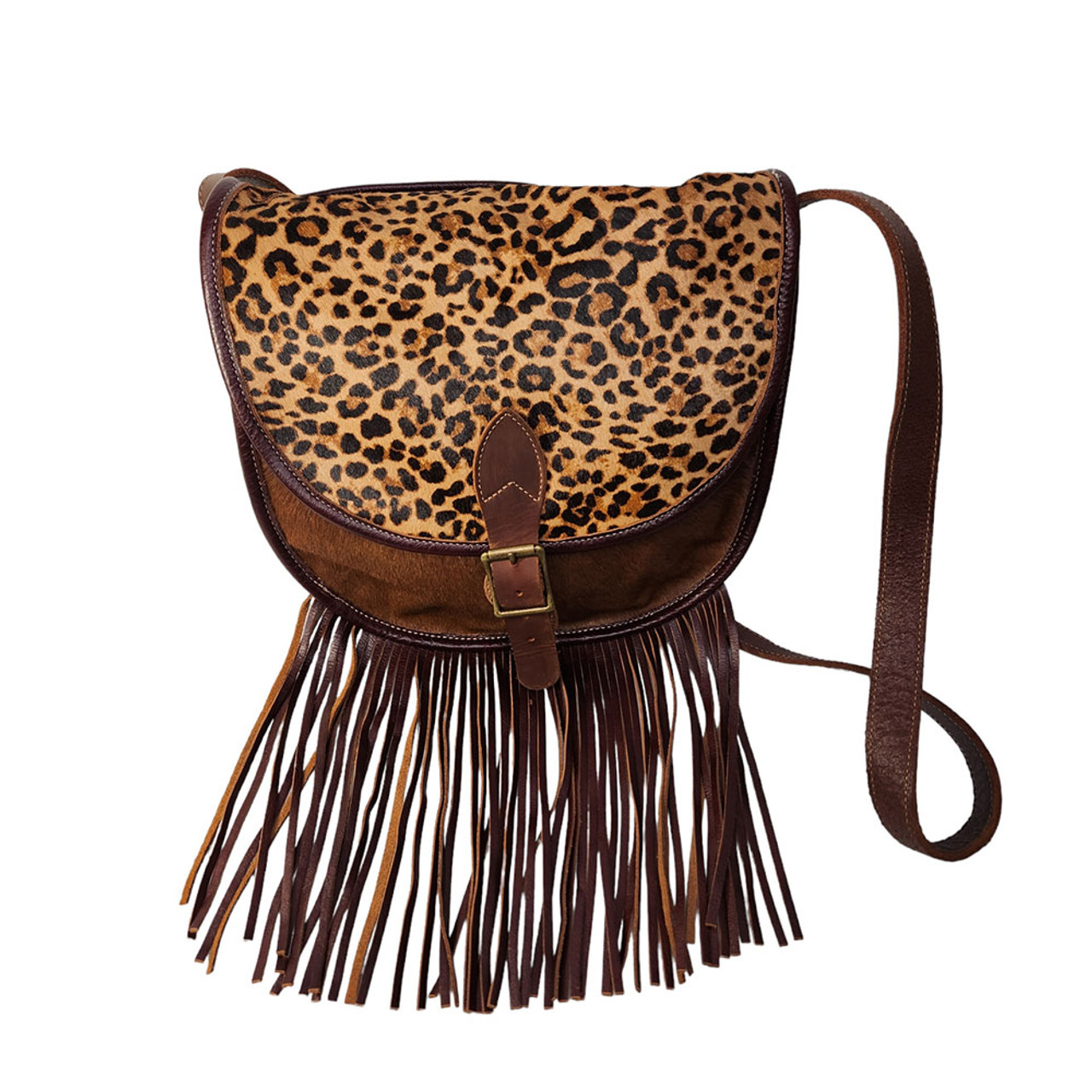 The Dolly Genuine leather fringe leopard crossbody