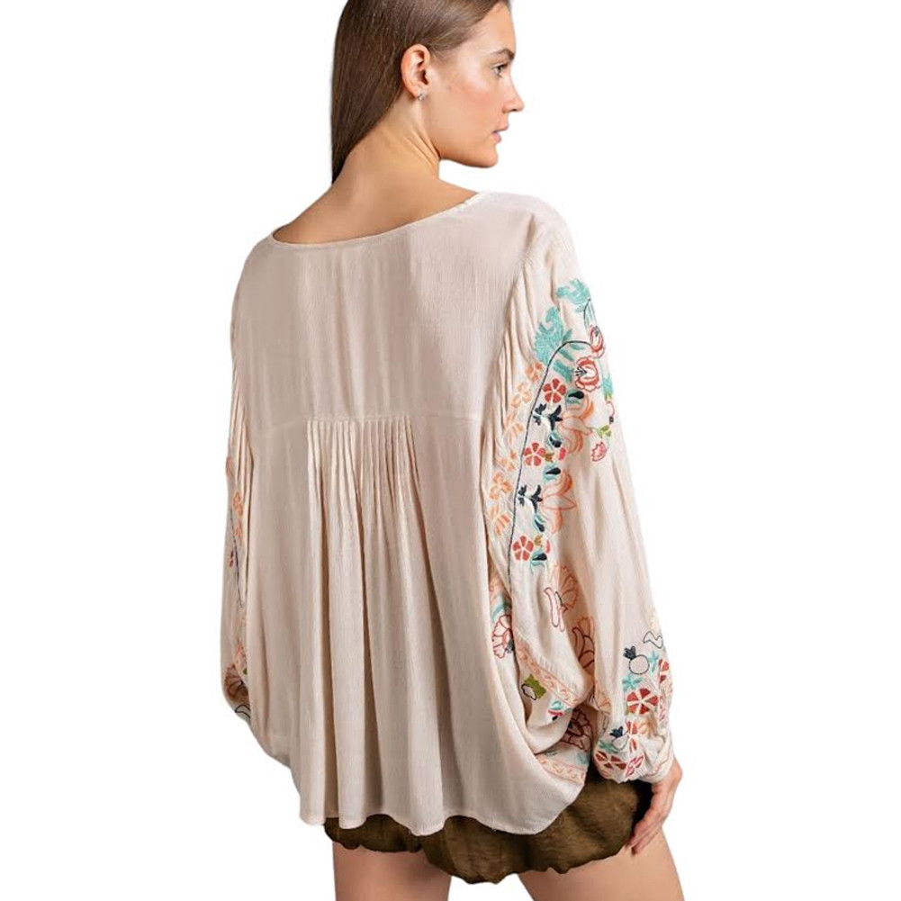 EMBROIDERED BOHO OVERSIZED BLOUSE | PURPLE LEOPARD BOUTIQUE