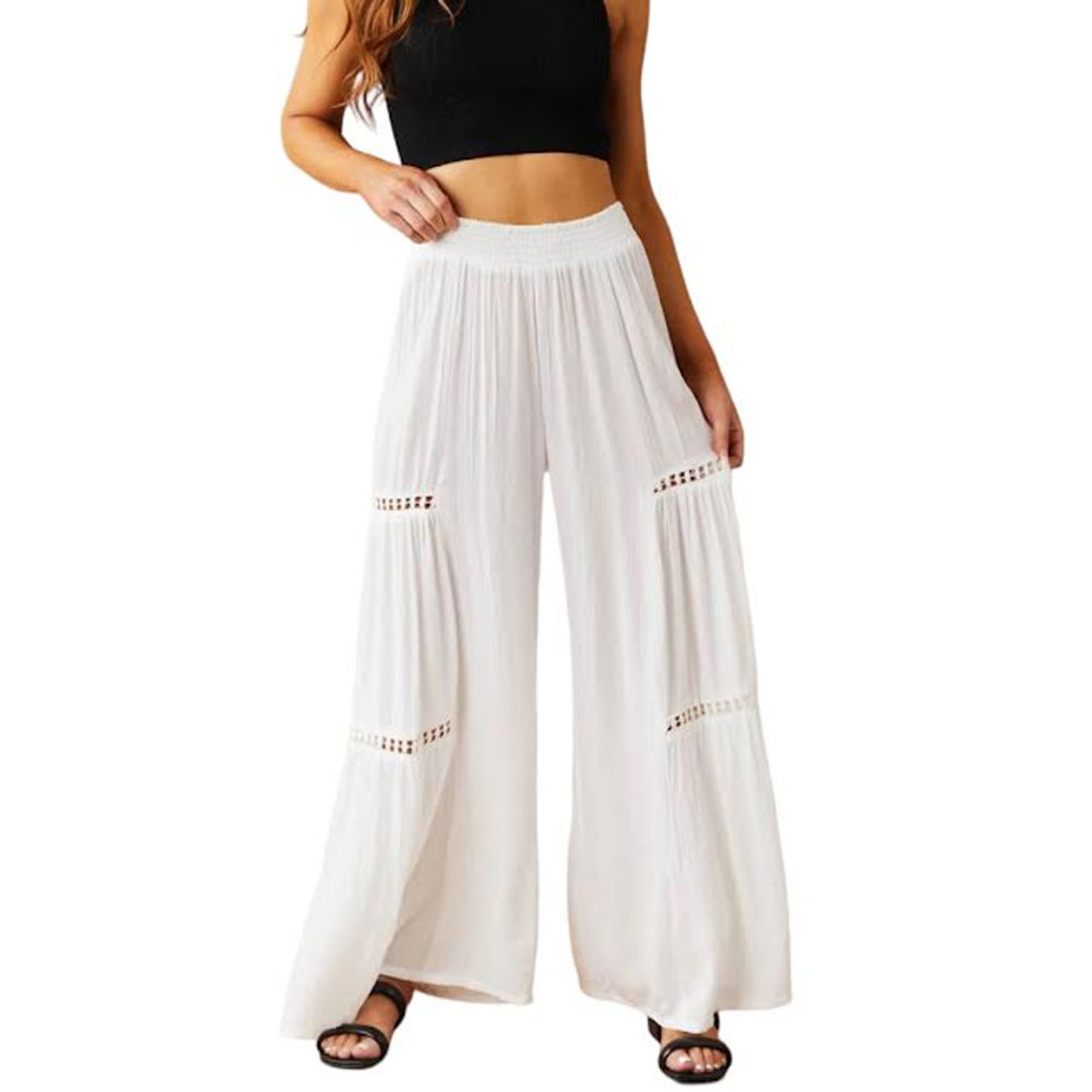 Solid White Wide Leg Long Summer Palazzo Pants | White | Split-Skirts-Pants,  XL-Plus, Tall, Misses