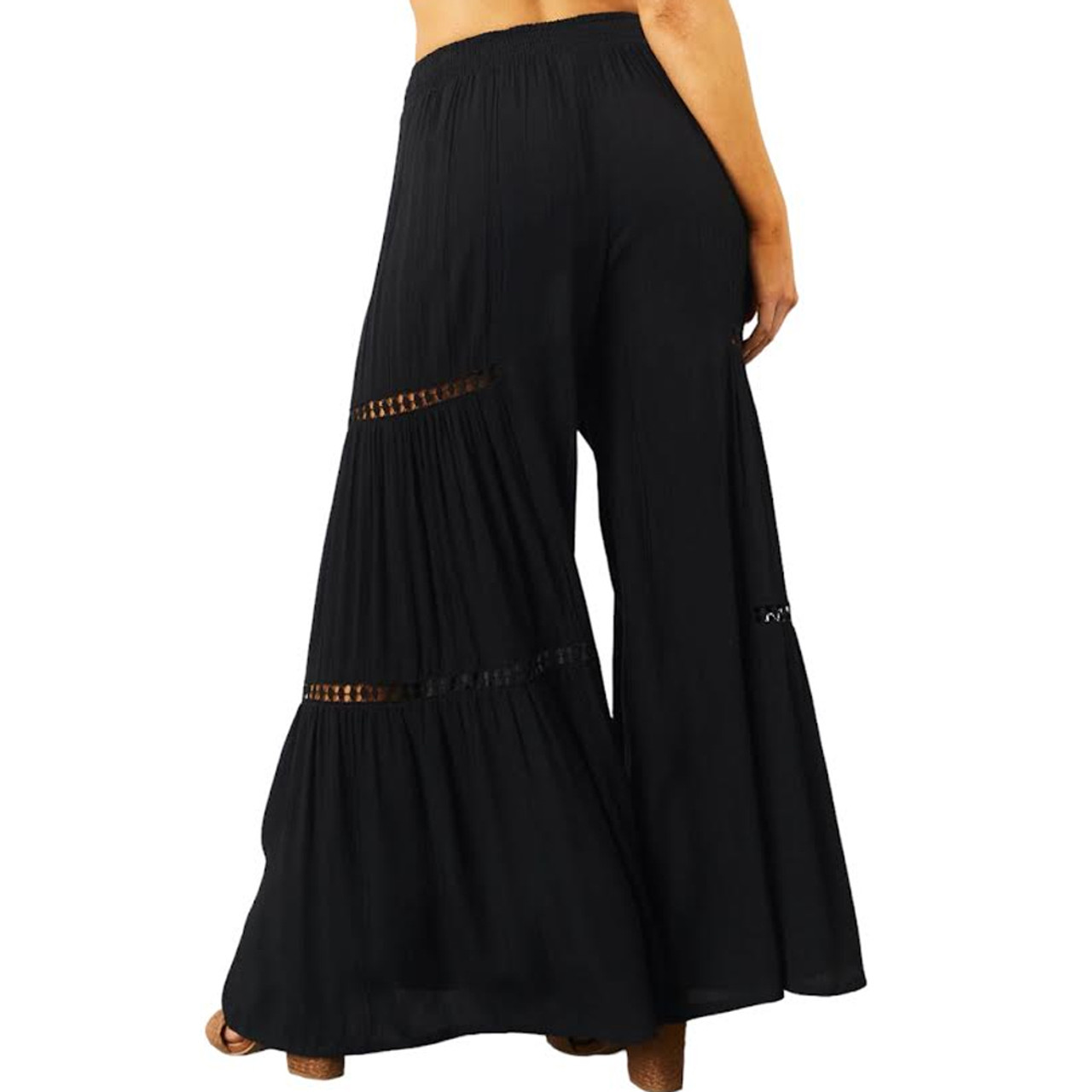 Angie Wide Leg Smocked Waist Flowy Pants with Lace Inserts