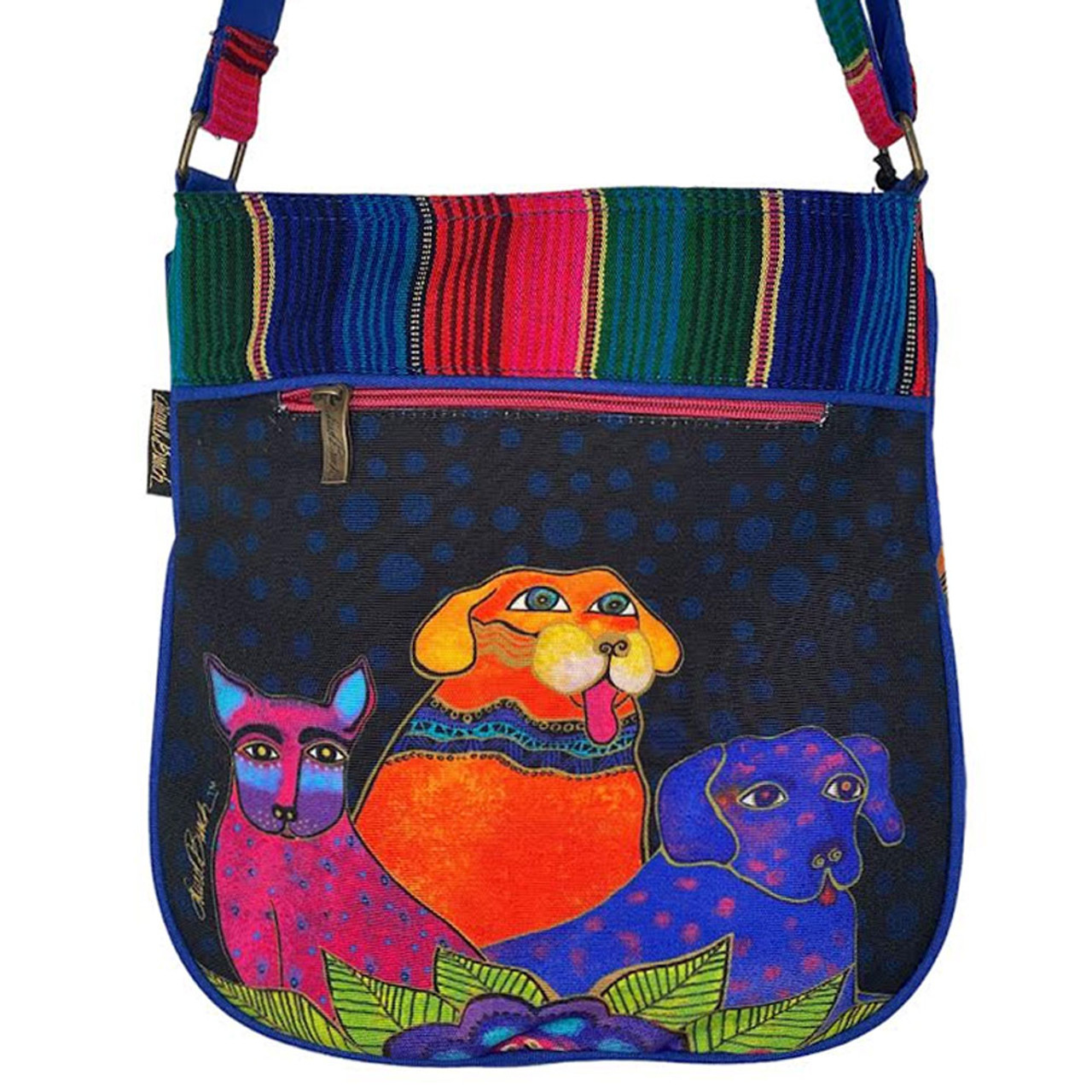 Laurel Burch Medium Crossbody Bag, Bright Flowers with Zipper Top