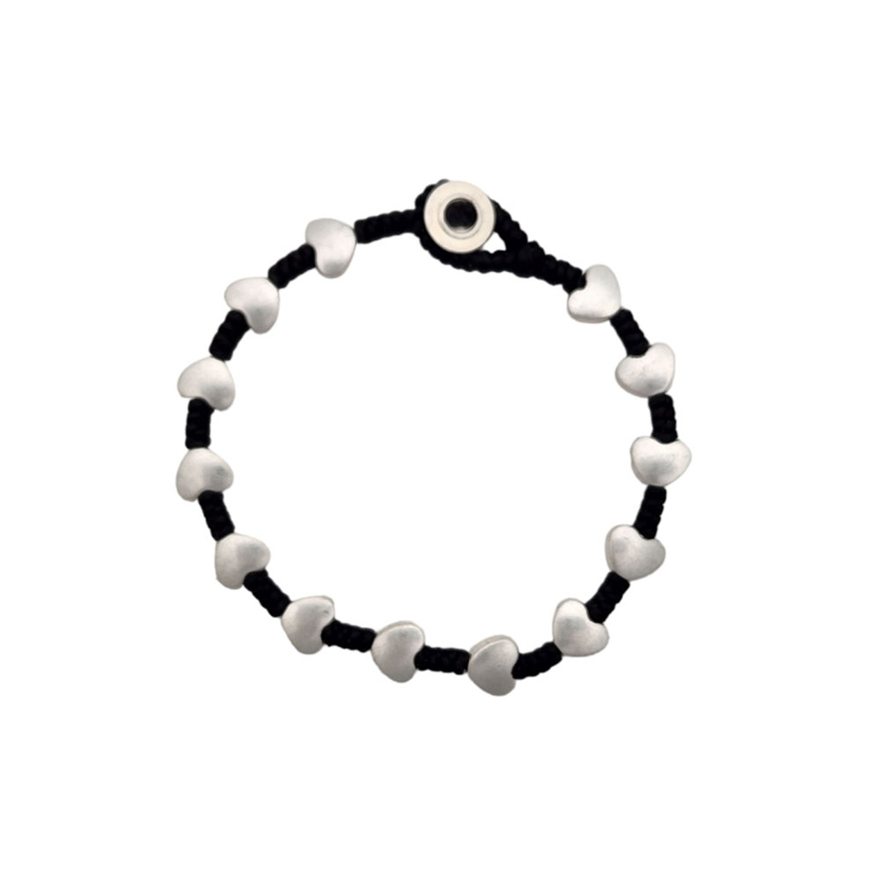 SILVER & BLACK LINEN BRACELET HEART-