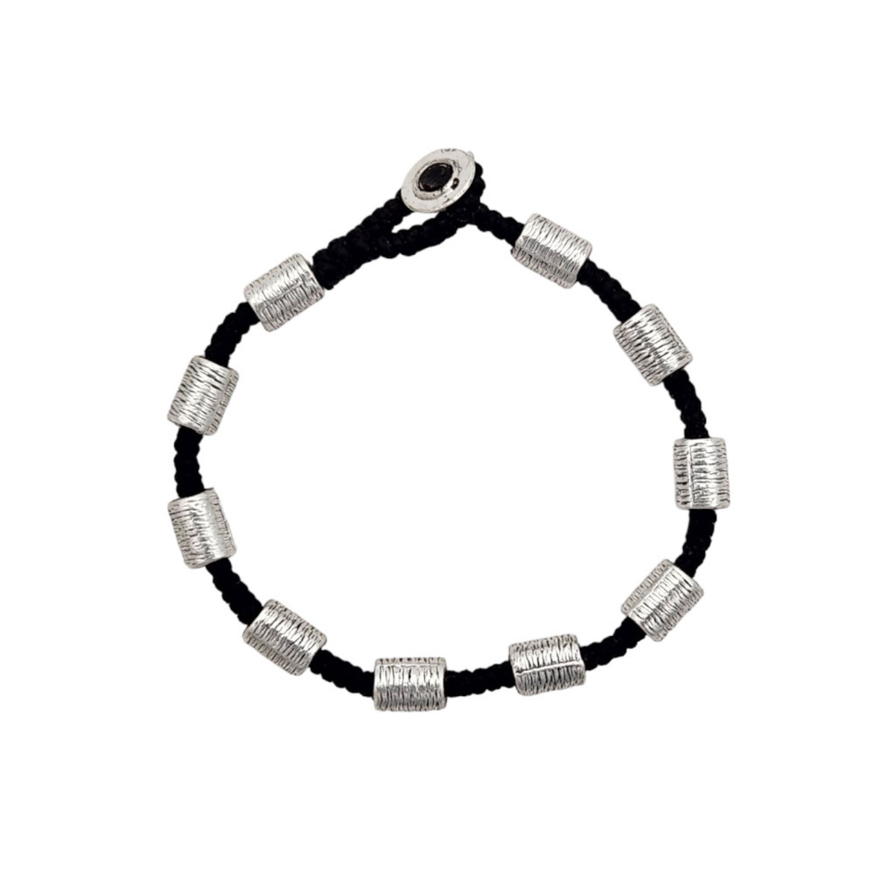 White Bead W. Black Letters Bracelet Silver / 7