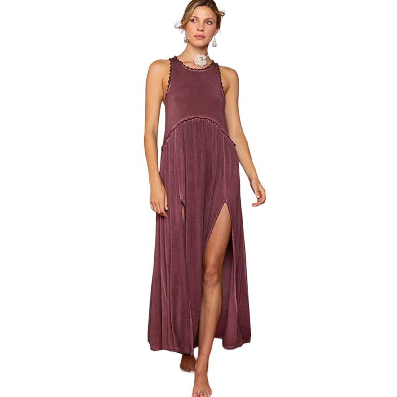 POL CLOTHING SLIT MAXI DRESS | PURPLE LEOPARD BOUTIQUE