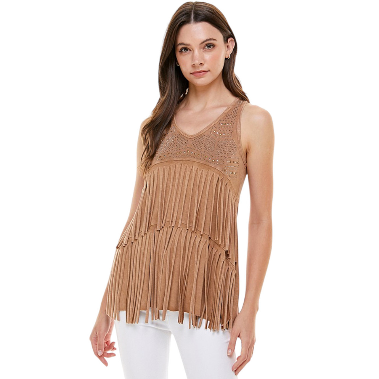 T-PARTY FRINGE AND STONE TANK TOP | PURPLE LEOPARD BOUTIQUE