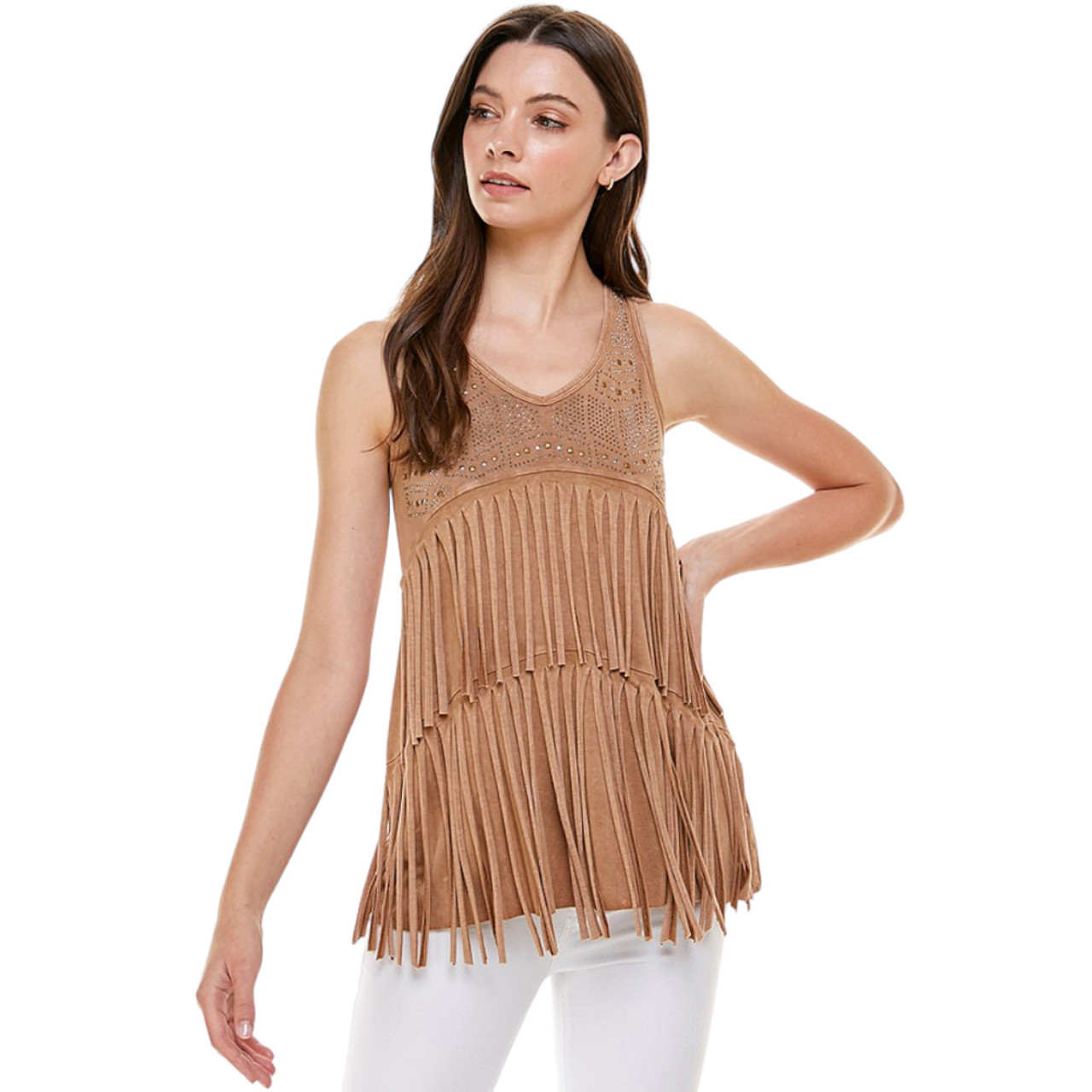 T-PARTY FRINGE AND STONE TANK TOP | PURPLE LEOPARD BOUTIQUE