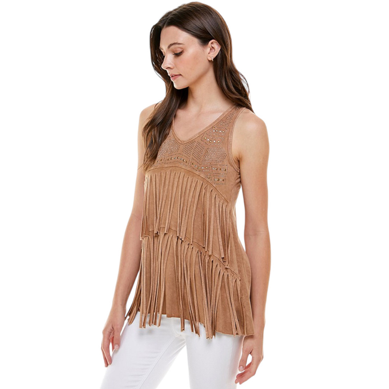 T-PARTY FRINGE AND STONE TANK TOP