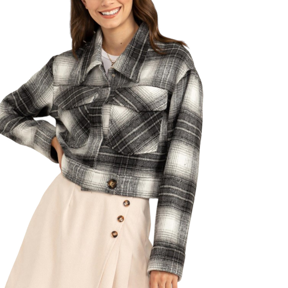BLACK & WHITE PLAID CROPPED JACKET | PURPLE LEOPARD BOUTIQUE