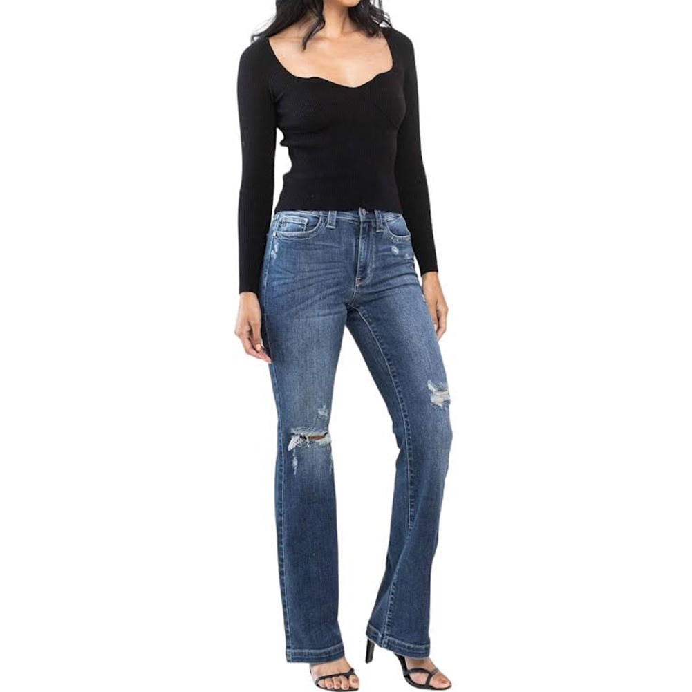JUDY BLUE BOOT CUT DESTROYED JEANS | PURPLE LEOPARD BOUTIQUE