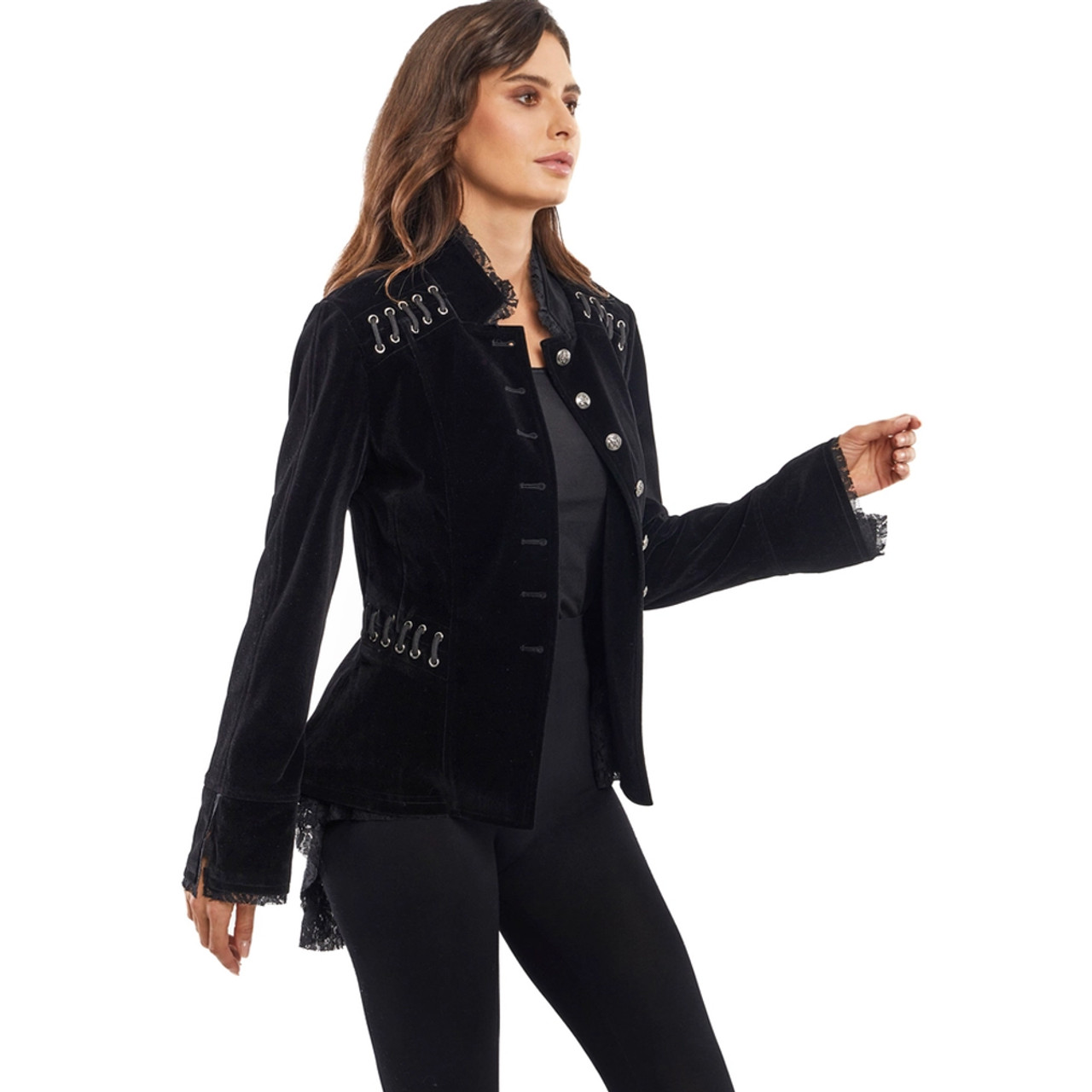 Black Velvet and Lace STeampunk Military Style Jacket