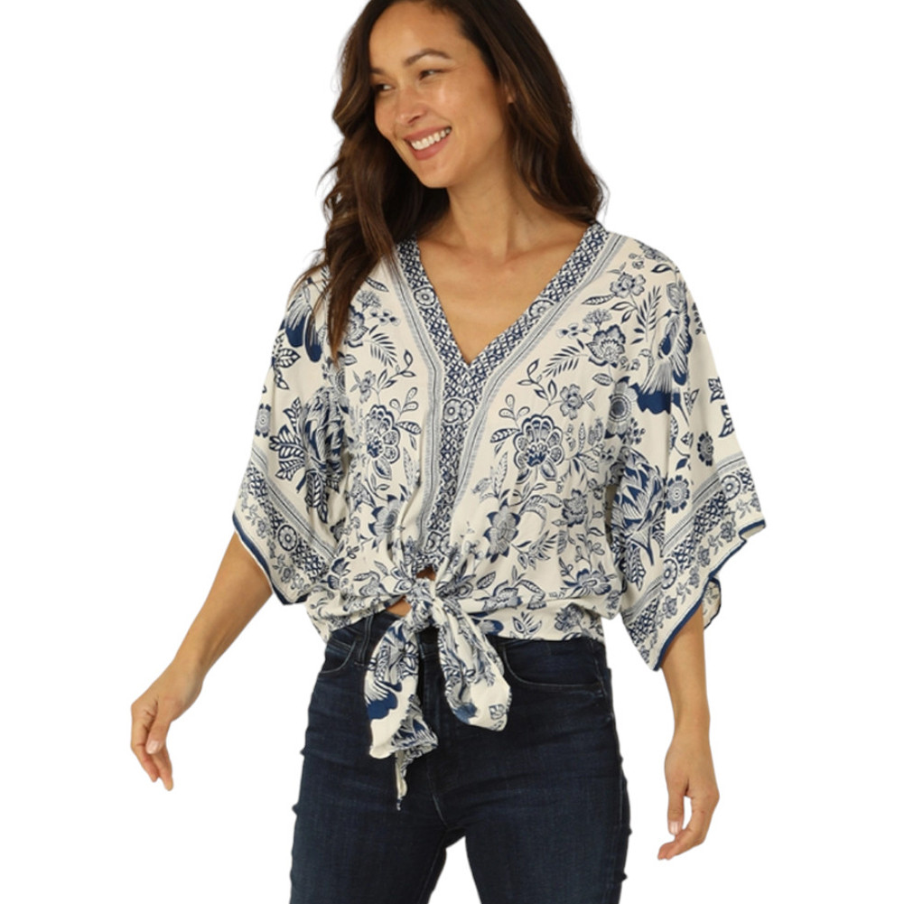 NOSTALGIA TIE FRONT FLORAL TOP | PURPLE LEOPARD BOUTIQUE