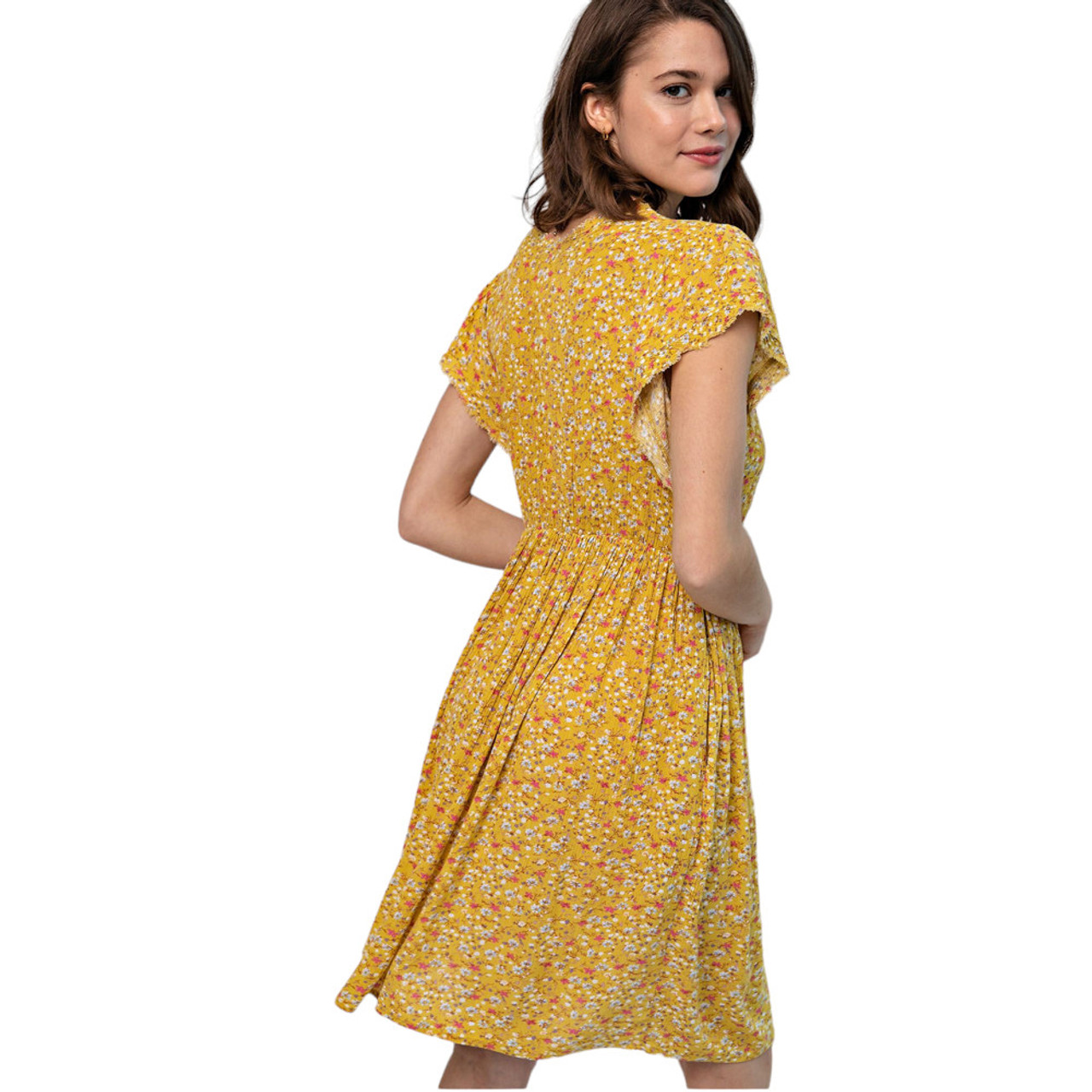 MUSTARD YELLOW FLORAL PRINT DRESS | PURPLE LEOPARD BOUTIQUE