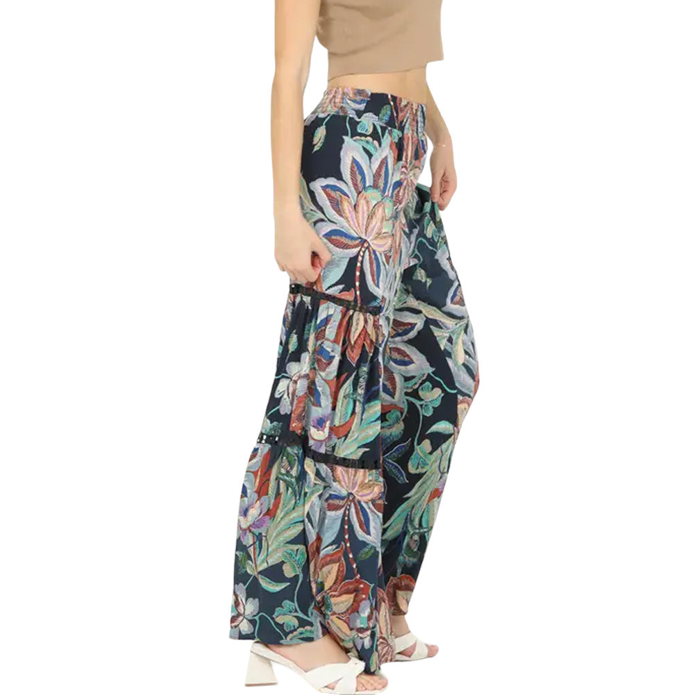 TROPICAL PRINT WIDE LEG PANTS