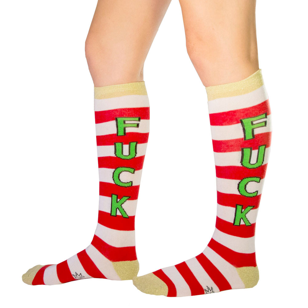 Men's or Women's F*CK Christmas Holiday Striped Knee High Socks