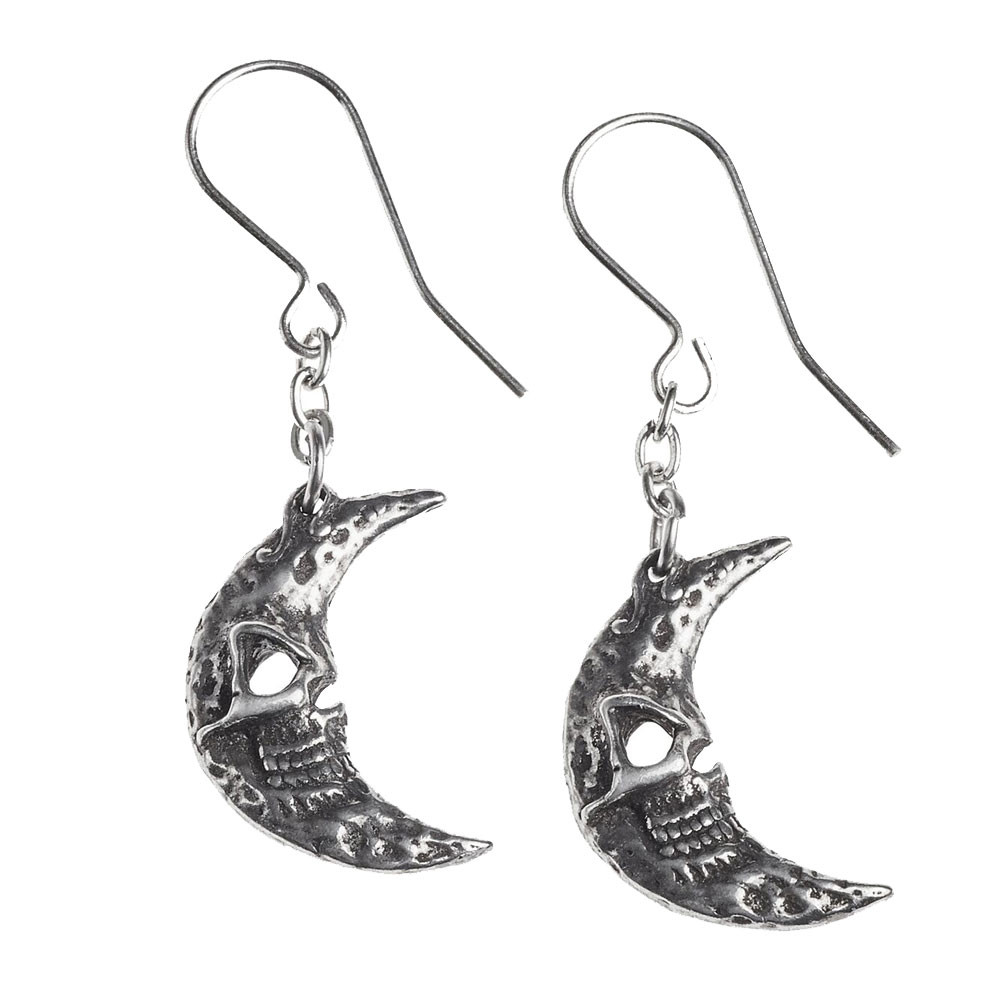 Crescent Tragic Moon Dangle Earrings Alchemy Gothic E385 Purple