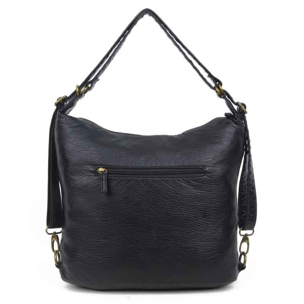 Convertible Crossbody Backpack Purse Black Vegan Leather Shoulder Bag