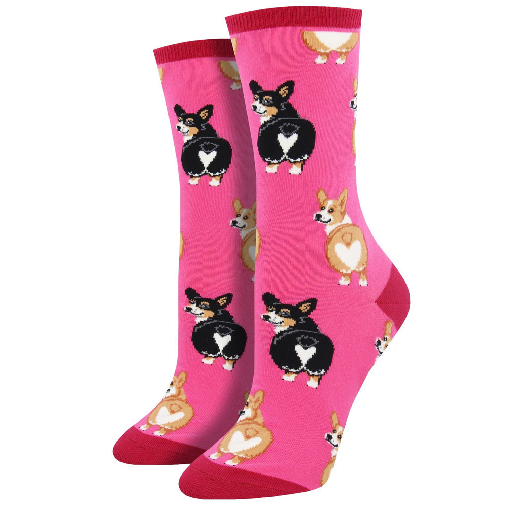 Women's Crew Socks Butt Puppy Dogs Grey Purple Leopard Boutique