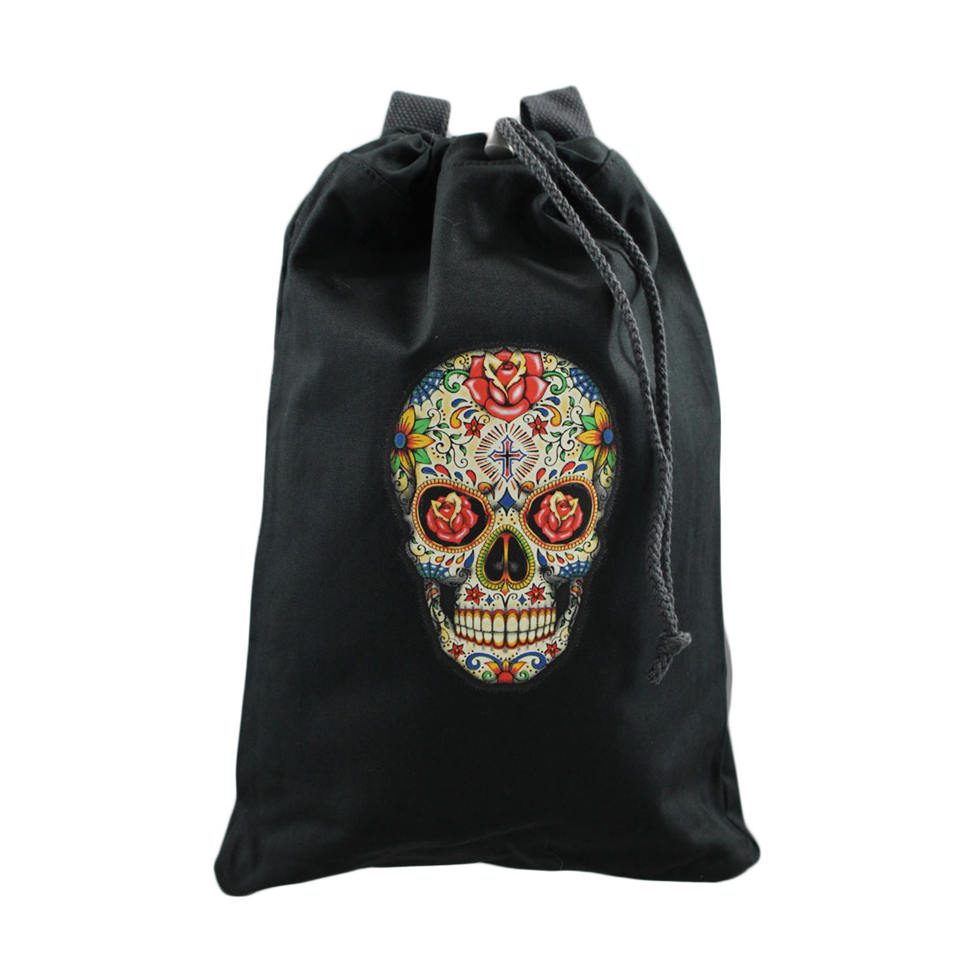 COLORFUL SUGAR SKULL CINCH BACKPACK PURSE PURPLE LEOPARD BOUTIQUE