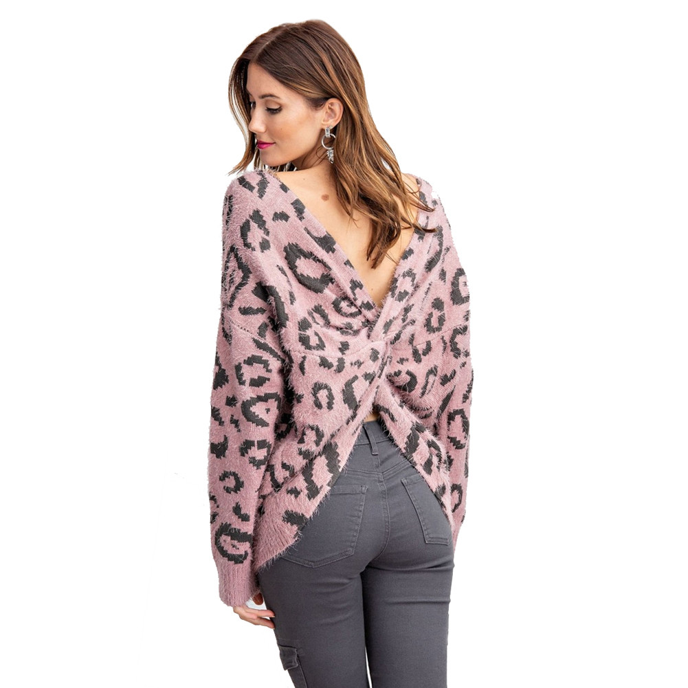 Leopard Buttoned Square Neck Sweater