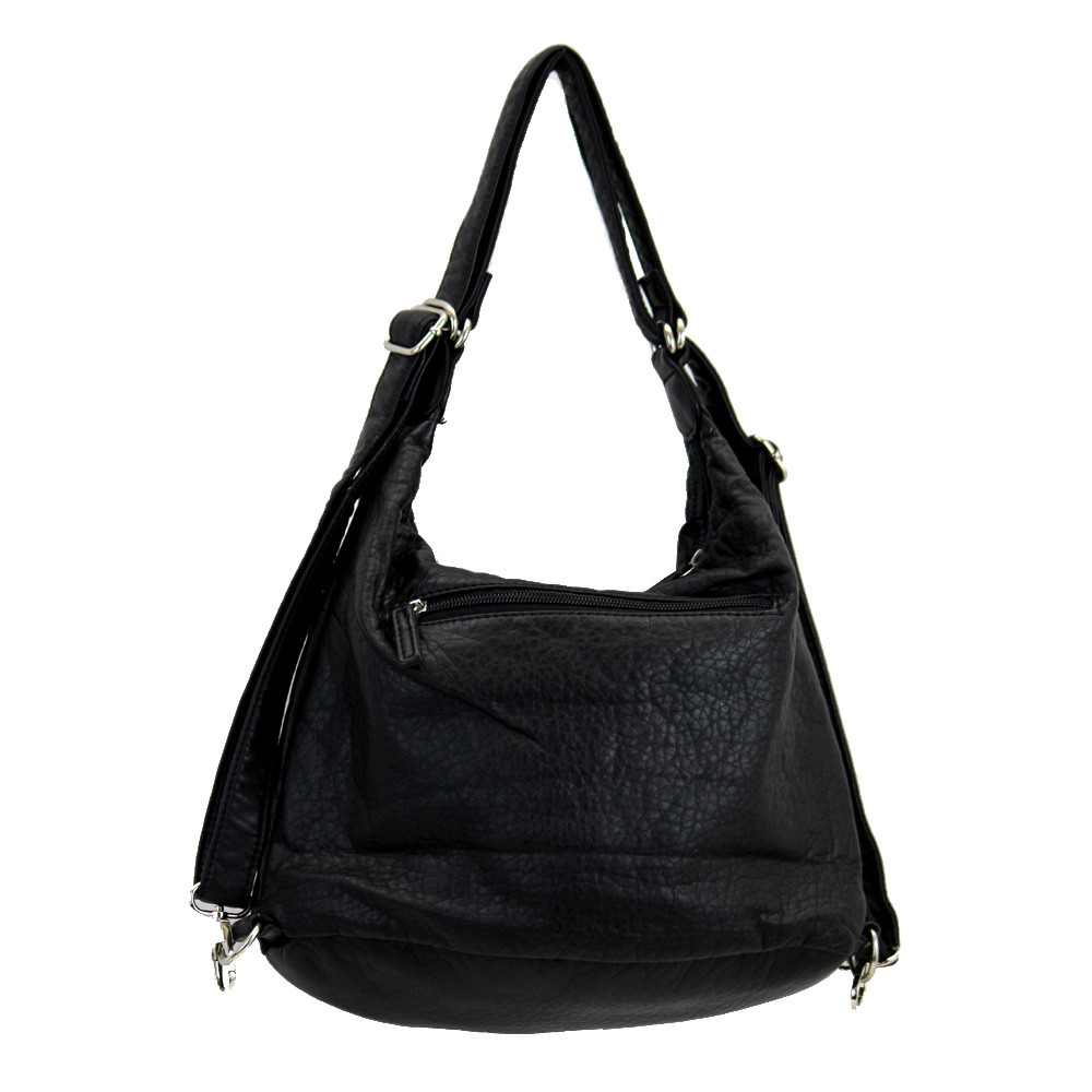 Black Purse or Backpack Faux Leather Stonewashed Hobo Shoulder Bag