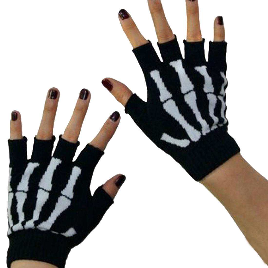 Knitted Black Skull Fingerless Gloves Purple Leopard Boutique