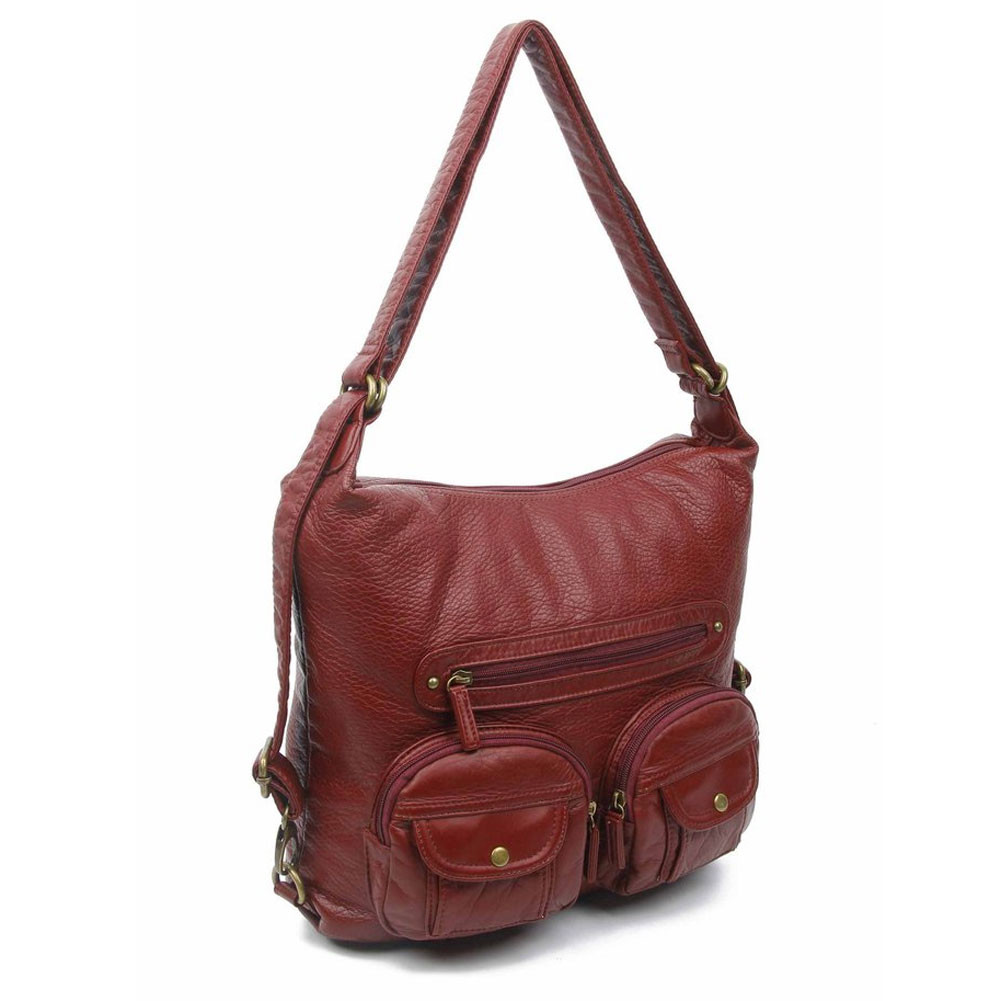 Convertible Crossbody Backpack Purse Burgundy Vegan Leather Shoulder