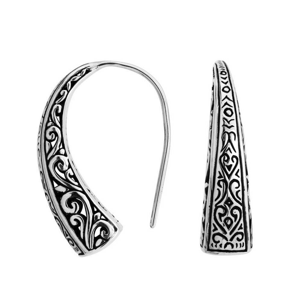 Brown Smoky Topaz Earrings Sterling Silver Bali Dangle Hook Earring