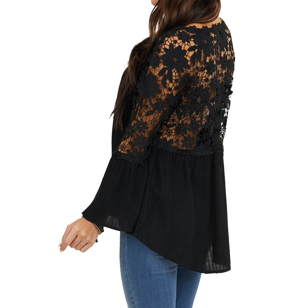 BLACK FLOWY LONG SLEEVE TOP PURPLE LEOPARD BOUTIQUE