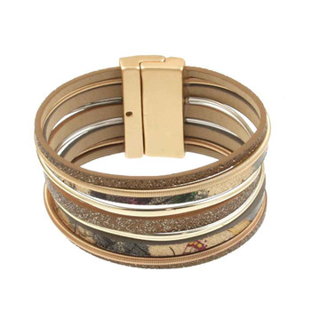 Gold and multi colored brown and bronze leather magnetic bracelet. 