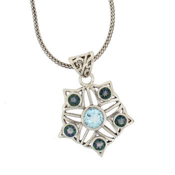 Faceted Blue Topaz and Lucky Stone Sterling Silver Pendant