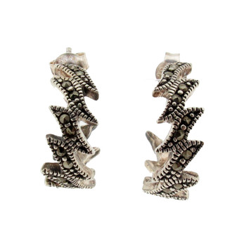 Front view of Marcasite hoop earrings. 