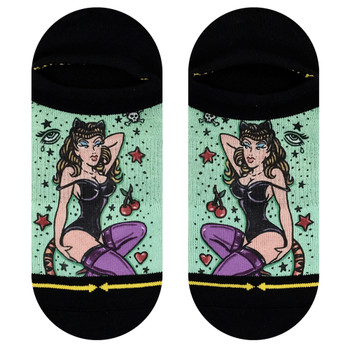 Merge4 - Women's No Show Socks - Double Trouble Kitty by Dirk Vermin 