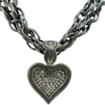 Lost and Found Costume Jewelry - Pave Heart Pendant Necklace - close up view