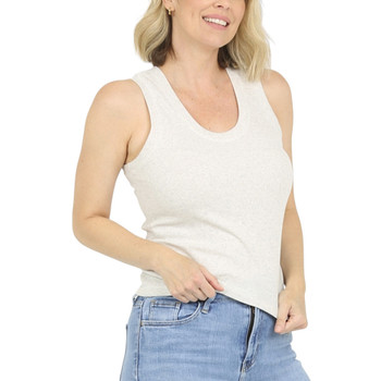 Nostalgia Clothes - Scoop Neck Rib Tank Top - Oatmeal Gray Heather - front view Nostalgia Clothes - Scoop Neck Rib Tank Top - Oatmeal Gray Heather - front view