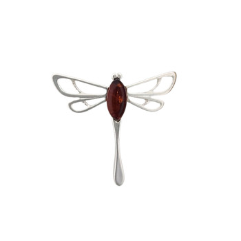 Amber Dragonfly sterling silver pendant. 