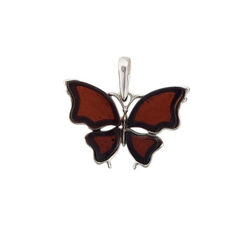 Cherry Amber butterfly sterling silver pendant.  Cherry Amber butterfly sterling silver pendant.