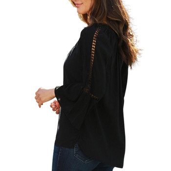 Nostalgia Bell Sleeve Black Blouse with Crochet Insets - side view