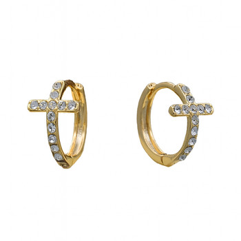 14Kt. gold-plated CZ cross huggie hoop earring.  14Kt. gold-plated CZ cross huggie hoop earring.