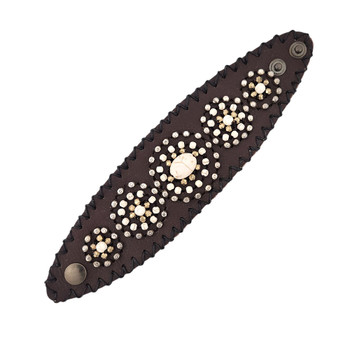 Chocolate brown leather beaded cuff bracelet open bracelet. 