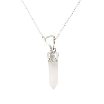 Moonstone crystal point pendant on sterling silver chain.  Moonstone crystal point pendant on sterling silver chain.