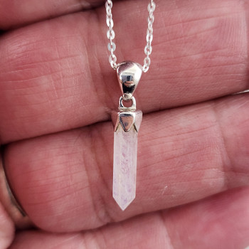 Moonstone Crystal Point Pendant Necklace – Sterling Silver Bail – Adjustable 16–18" Chain with Spring Clasp Moonstone Crystal Point Pendant Necklace – Sterling Silver Bail – Adjustable 16–18" Chain with Spring Clasp
